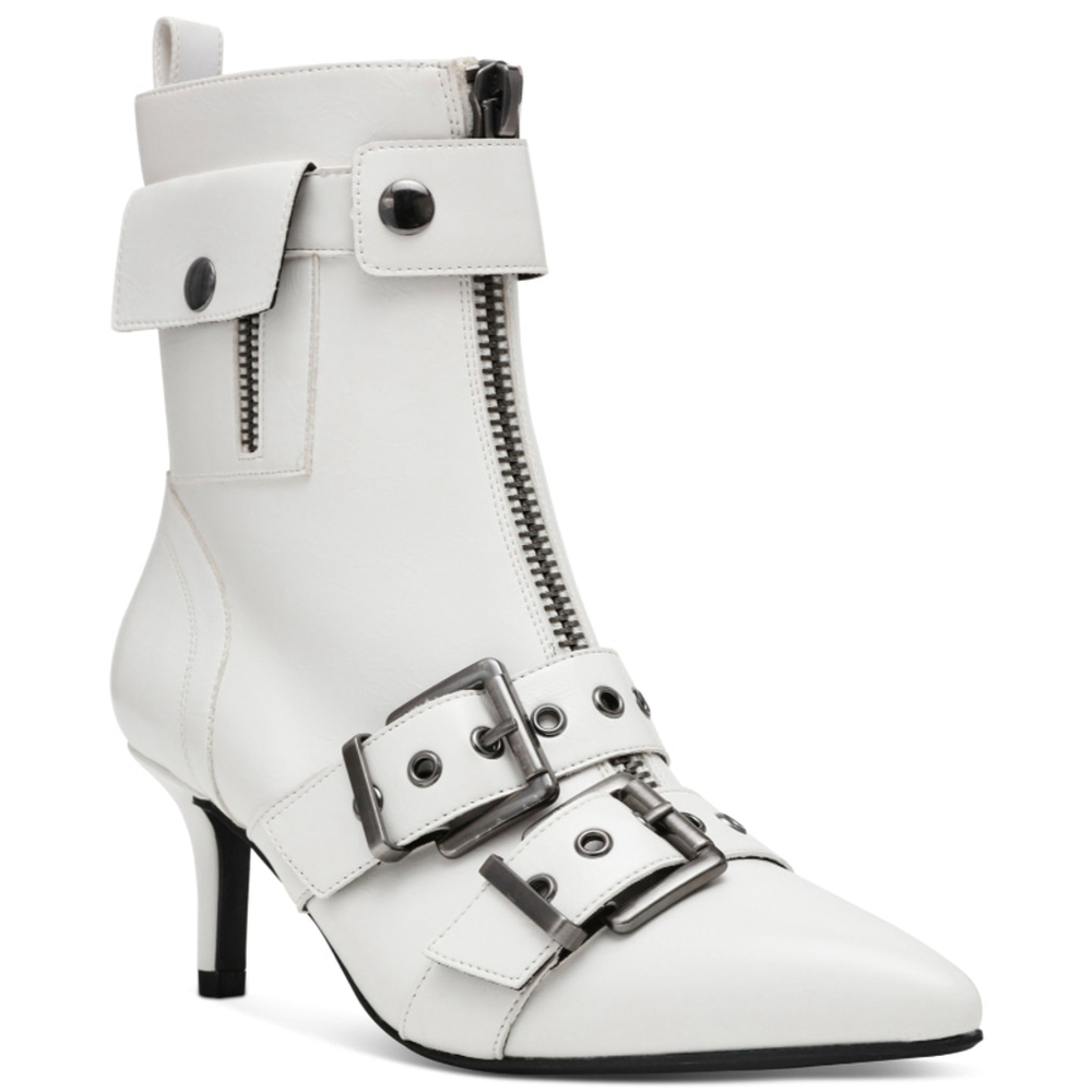 Wild Pair Women's Size 8.5 White Moonbeam Buckle, Zip & Snap Booties NIB